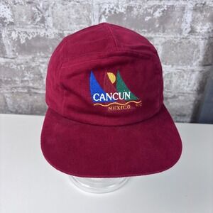 5 Panel Cancun Mexico Hat Cap Snap Back Mens Red Souvenir Embroidered Sailboats